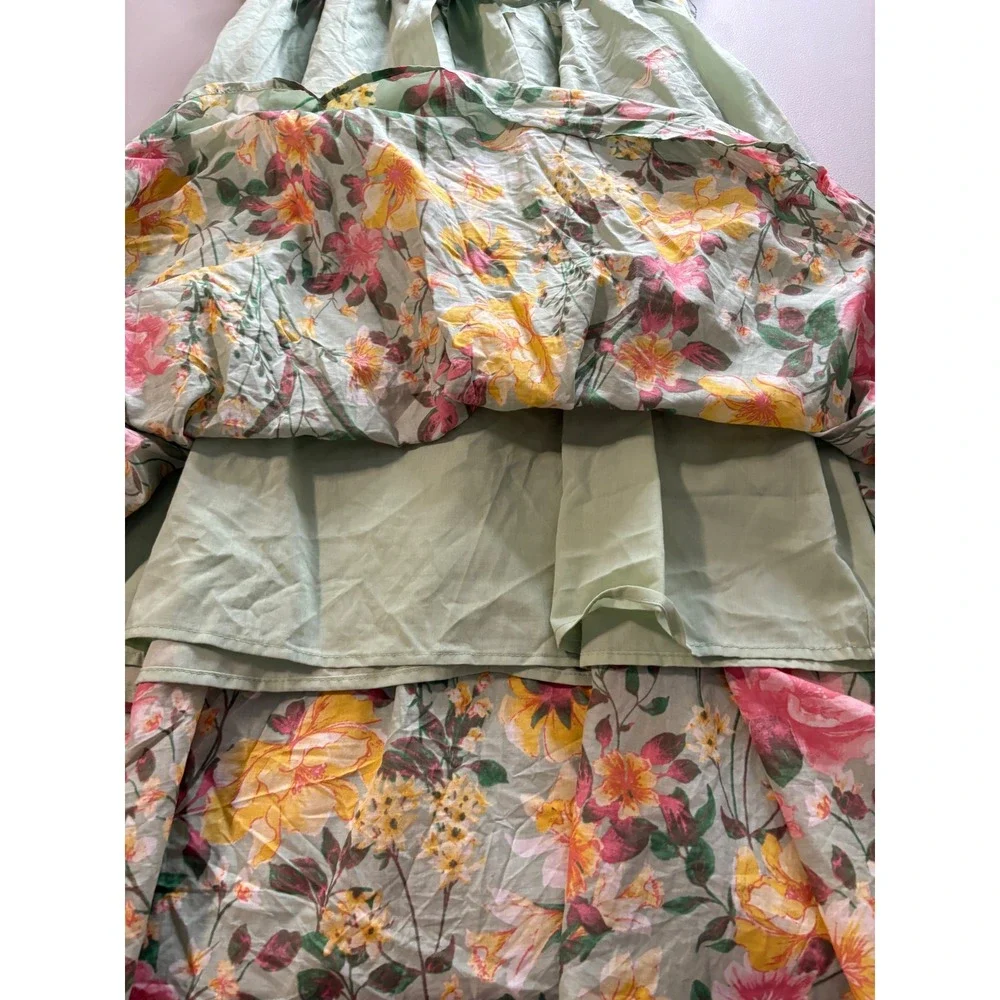 Harlow Rose Sage Green Floral Wrap Maxi Dress Puff Sleeve Sz 1X Party Romantic